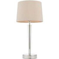 Loops Modern Table Lamp & USB Charger Nickel & Mink Shade Metal Bedside Feature Light in Metallics