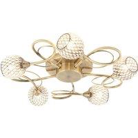 Loops Semi Flush Ceiling Light Brass Glass Beads 5 Bulb Hanging Pendant Lamp Shade in Clear