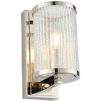 Loops Dimmable LED Wall Light Nickel & Ribbed Bubble Glass Shade Hanging Lamp Fitting in Metallics