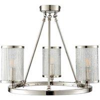 Loops 3 Light Chandelier Pendant Nickel Ribbed Glass Shade Hanging Ceiling Lamp Holder in Metallics