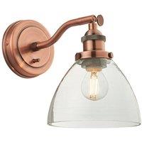 Loops Dimmable LED Wall Light Aged Copper & Glass Shade Adjustable Industrial Fitting