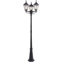 Loops Outdoor Lantern Lamp Post Matt Black & Glass 2.3m Tall 3 Light Garden Bollard