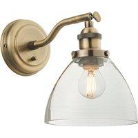 Loops Dimmable LED Wall Light Antique Brass Glass Shade Adjustable Industrial Fitting in Clear