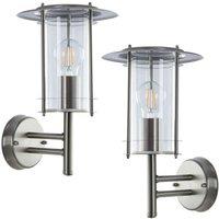 Loops 2 PACK IP44 Outdoor Wall Light Stainless Steel Lantern Glass Round Outdoor Lamp in Metallics