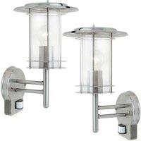 Loops 2 PACK IP44 Outdoor Wall Light Stainless Steel Lantern Glass Round PIR Outdoor in Metallics