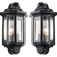 Loops 2 PACK IP44 Outdoor Wall Light Satin Black Half Traditional Dimmable Porch Lamp
