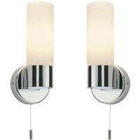 Loops 2 PACK IP44 Bathroom Wall Light Chrome & Frosted Glass Shade Modern Lamp Fitting in Clear