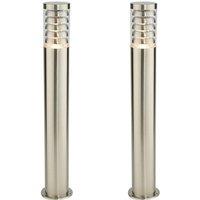 Loops 2 PACK Outdoor Garden Bollard Light 80cm Brushed Steel 9W Outside Lamp Post IP44 in Metallics