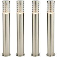 Loops 4 PACK Outdoor Garden Bollard Light 80cm Brushed Steel 9W Outside Lamp Post IP44 in Metallics