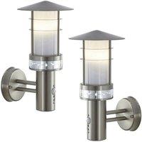 Loops 2 PACK IP44 Outdoor LED Light Brushed Steel PIR Wall Lantern Security Outdoor in Metallics