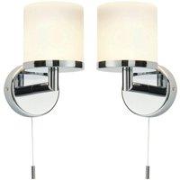 Loops 2 PACK IP44 Bathroom Wall Light Chrome Diffused Glass Modern Round Fitting Lamp in Clear