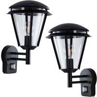 Loops 2 PACK IP44 Outdoor Wall Lamp Matt Black Steel Modern PIR Lantern Porch Curved