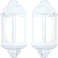 Loops 2 PACK IP44 Outdoor Wall Light Matt White Traditional Lantern PIR Motion Lamp