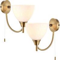 Loops 2 PACK Dimmable LED Wall Light Antique Brass & Frosted Glass Shade Curved Lamp in Clear