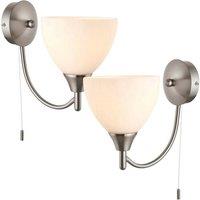 Loops 2 PACK Dimmable LED Wall Light Satin Chrome & Frosted Glass Shade Curved Lamp in Clear