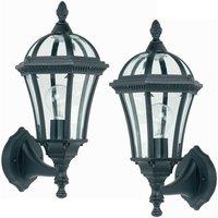 Loops 2 PACK IP44 Outdoor Wall Lamp Matt Black & Glass Traditional Lantern Porch Path