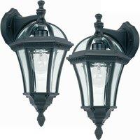 Loops 2 PACK IP44 Outdoor Wall Light Matt Black & Glass Lantern Down Porch Path Lamp