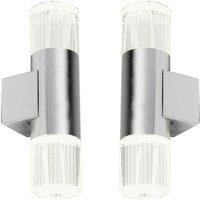 Loops 2 PACK IP44 Accent LED Light Steel Double Glass Up Down Wall Lamp Porch Garden in Metallics