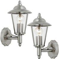 Loops 2 PACK IP44 Outdoor Wall Lamp Stainless Steel Traditional Lantern Porch Uplight in Metallics