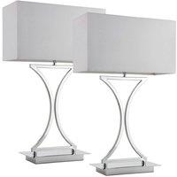 Loops 2 PACK Modern Table Lamp Light Chrome Metal & White Shade Square Desk Sideboard