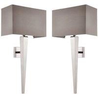 Loops 2 PACK Rectangular Dimmable Wall Light Chrome & Grey Shade Modern Bedside Lamp
