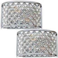 Loops 2 PACK Crystal Cage Wall Light Chrome Glass Shade Modern Twin Bulb Lounge Lamp in Clear