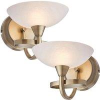 Loops 2 PACK Dimming LED Wall Light Brass & White Lined Glass Vintage Curved Lamp