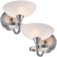 Loops 2 PACK Dimming LED Wall Light Satin Chrome & White Lined Glass Vintage Lamp