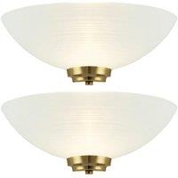 Loops 2 PACK Dimmable LED Wall Light Antique Brass White Pattern Glass Shade Dome Lamp