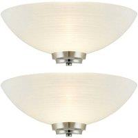 Loops 2 PACK Dimmable LED Wall Light Satin Chrome White Line Pattern Glass Shade Lamp
