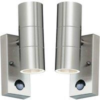 Loops 2 PACK IP44 Outdoor Accent Light & PIR GU10 Stainless Steel Up & Down Wall Lamp in Metallics