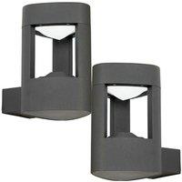 Loops 2 PACK IP44 Outdoor LED Lamp Textured Grey Triangle Wall Light Porch Door Open