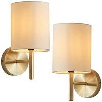 Loops 2 PACK Dimmable LED Wall Light Antique Brass & Cream Shade Modern Lamp Lighting in Metallics