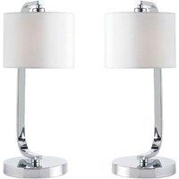 Loops 2 PACK Touch Dimmable Table Lamp Chrome & White Fabric Shade Bedside Desk Light