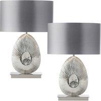 Loops 2 PACK Unique Detailed Table Lamp Polished Nickel Base & Shade Modern Bedside in Metallics
