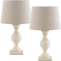 Loops 2 PACK Classic Wooden Table Lamp Ivory & Off-White Shade Pretty Bedside Light in White