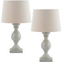 Loops 2 PACK Classic Wooden Table Lamp Taupe & Off-White Shade Pretty Bedside Light in White