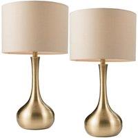 Loops 2 PACK | Touch Dimmer Table Lamp Brass & Taupe Shade Metal Bedside Reading Light in Metallics