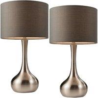 Loops 2 PACK | Touch Dimmer Table Lamp Satin Nickel & Grey Shade Metal Bedside Light in Metallics