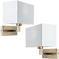 Loops 2 PACK Dimming LED Wall Light Satin Nickel & White Shade Sleek Rectangle Lamp in Metallics