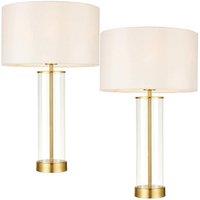 Loops 2 PACK Touch Dimmable Table Lamp Gold Glass & White Shade Modern Bedside Light