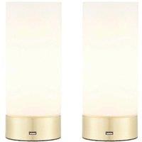 Loops 2 PACK | Touch Dimmable Table Lamp Brass & Frosted Glass Shade Light USB Charger in Clear