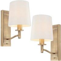 Loops 2 PACK Dimmable LED Wall Light Antique Brass & White Shade Classic Vintage Lamp