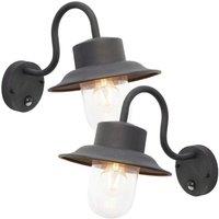 Loops 2 PACK IP44 Outdoor Wall Lamp Black Steel Fisherman PIR Lantern Porch Curved