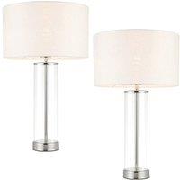 Loops 2 PACK Touch Dimmable Table Lamp Nickel Glass White Shade Modern Bedside Light in Metallics