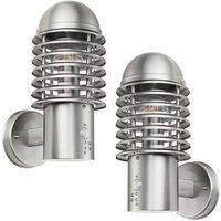 Loops 2 PACK IP44 Outdoor Wall Lamp Brushed Steel Caged Lantern PIR Move Porch Light in Metallics