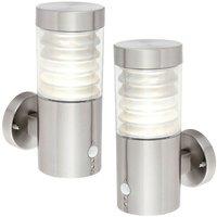 Loops 2 PACK IP44 Outdoor LED Light Brushed Steel Spiralled Outdoor PIR Wall Lamp in Metallics