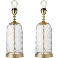 Loops 2 PACK Geometric Glass Table Lamp Brass Trim BASE ONLY Modern Bedside Light in Clear