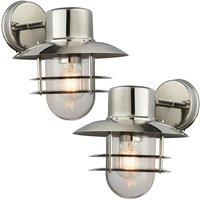 Loops 2 PACK IP44 Outdoor Wall Lamp Stainless Steel Caged Glass Lantern Down Light in Metallics