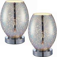 Loops 2 PACK Touch On/Off Table Lamp Holographic Glass Shade Unique Bedside Desk Light in Clear